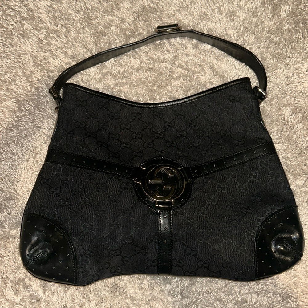 GUCCI GG INTERLOCKING HAND BAG BLACK